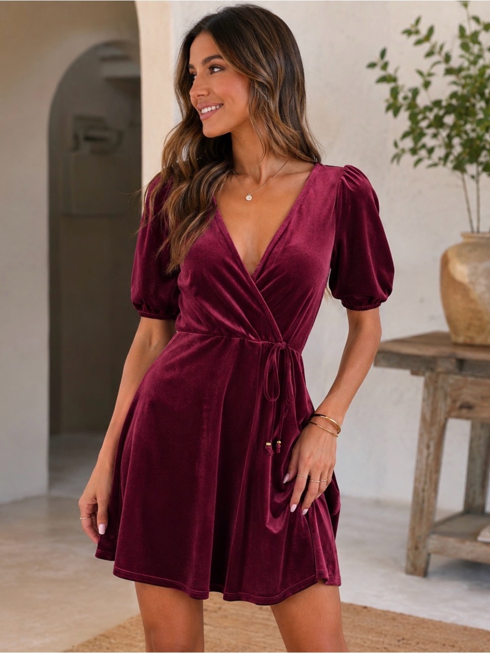 💐💗BeBop Burgundy Velvet Wrap Mini Dress